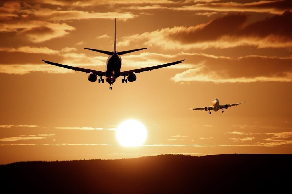 plane, flight, nature, sunset, sun, sunlight, silhouette, passenger aircraft, aircraft, airplane, flying, scenery